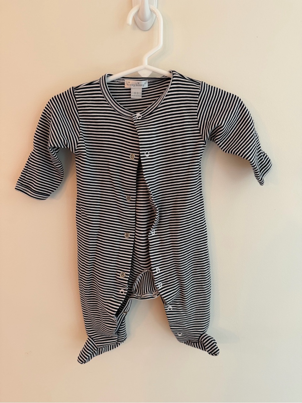 Kissy Kissy Navy and White Striped Footie One-Piece
